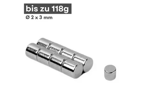MaajeeKuto Magnet Neodym Magnet Ø2x3 mm N42 – Scheibenmagnet 118 g Haftkraft (200-St)