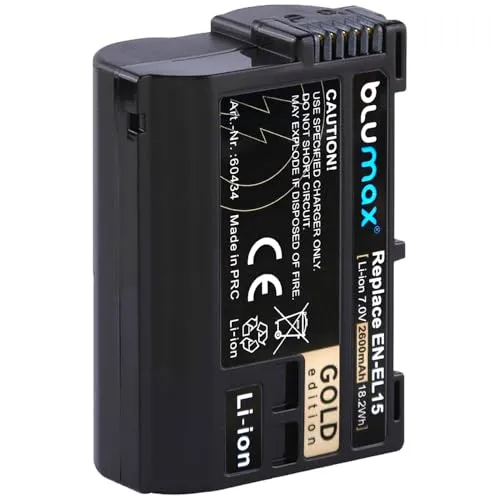 Blumax Akku kompatibel mit Nikon EN-EL15c |- 2600mAh -| EN-EL15b EN-EL15a EN-EL15 für Z8 Z7 II Z6 III Zf Z5 - D800 D850 D7100 D7500 - MH-25 MH-34