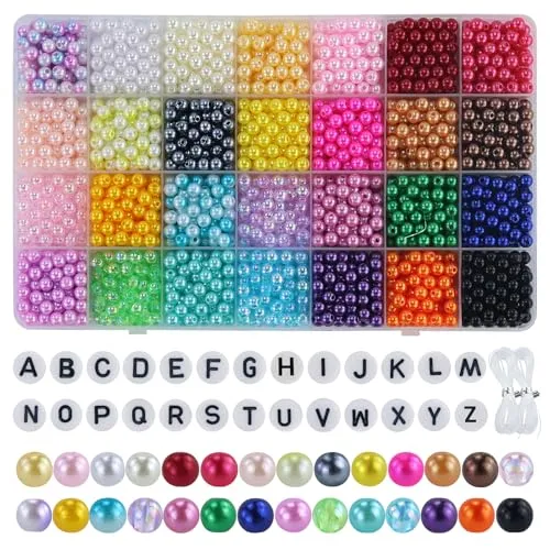 JRSHIRLEYLTD 1960PCS Perlen, 6mm 28 Farben Multicolor lose Perlen für Handwerk mit Löchern für die Schmuckherstellung, kleine Füllstoff Perlen für die Herstellung von Armband Halskette Ohrringe