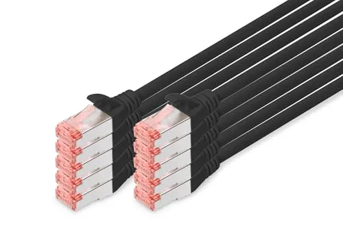 DIGITUS LAN Kabel Cat 6 - 0,5m - 10 Stück - RJ45 Netzwerkkabel - S-FTP Geschirmt - Kompatibel zu Cat-6A und Cat-7- Schwarz