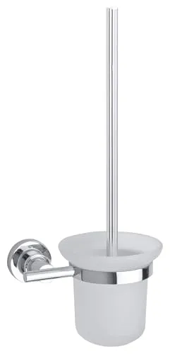 tesa LUUP WC-Garnitur - Elegantes Toilettenbürsten-Set mit satiniertem Glas und Edelstahl - Stilvolle WC-Bürstengarnitur aus satiniertem Glas und verchromtem Edelstahl zur Wandmontage ohne Bohren. Mit innovativer Klebetechnologie für eine einfache und saubere Installation. Ideal für verschiedene Oberflächen.