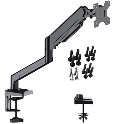 ATHLETIC 13-27 Zoll Monitor Halterung für LED LCD Bildschirme bis 8 kg, Monitor Tischalterung 1 Monitor Höhenverstellbar Neigbar Schwenkbar, 2 Montageoptionen, VESA 75x75/100x100, Schwarz