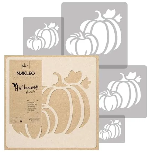 NAKLEO Halloween Schablonen Malen, 5 Stück Set 9x9 bis 34x34cm Kürbis, Wiederverwendbare Kunststoff für Kinderzimmer Malvorlage Raumdekoration, Basteln DIY Wand Möbel Papier