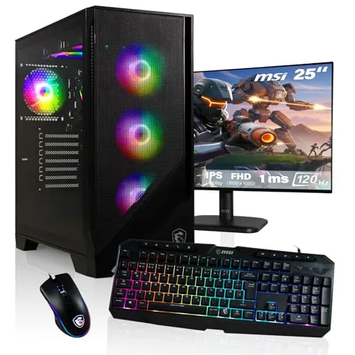 HYPER BYTE Gaming PC Komplett Set mit Ryzen 7 5700G - Tower-PC mit 32GB RAM, 1TB SSD und Wasserkühlung für ultimatives Gaming. Inklusive 25 Zoll Monitor, Maus & Tastatur, sofort einsatzbereit mit vorinstallierten Treibern.