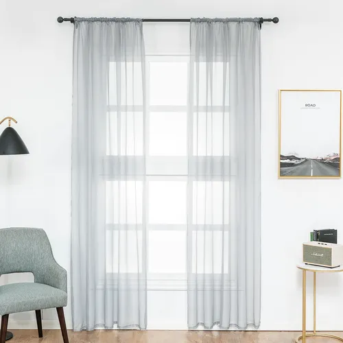 WOLTU Gardine transparent Dekoschal Vorhang Voile mit Kräuselband 140x245cm Grau