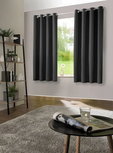 heimtexland Verdunkelungsvorhang Thermo – 2 Stück Ösenschal schwarz 135x145 cm - Gardinen in hochwertiger Qualität, bieten effektiven Sonnenschutz, Kälteisolierung und Schalldämmung für ein angenehmes Raumklima.