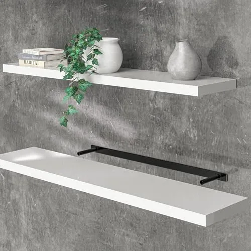 CASARIA Wandregal 107758 - Schwebendes Design in Weiß - Wandkonsolen: Schwebendes Regal aus hochglanz-weißem MDF mit 15 kg Tragkraft, ideal für moderne Wohnräume. Lieferung inkl. Befestigungsmaterial.