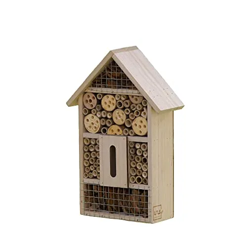 UNUS Garden Insektenhotel aus Holz Natur, Insektenhaus Nisthilfe für Hummeln, Wildbienen, Marienkäfer, Schmetterlinge, Florfliegen und weiteren Insekten FSC ® Mix Credit