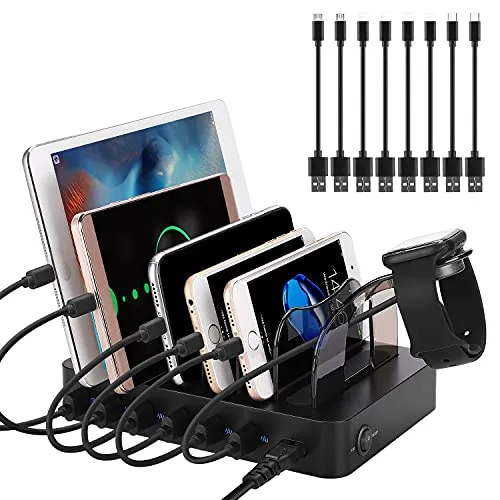 PRITEK 6-Port USB Ladestation mit Schnellladefunktion - Netzteile für Handys, ideal für mehrere Geräte dank 5V/3A Schnellladeport und 5V/2.4A Smart Ai Ports – maximiere deine Ladeeffizienz und halte deinen Arbeitsplatz organisiert.
