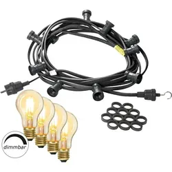 SATISFIRE Illu-Party Garten Außenlichterkette 20m mit 40 dimmbaren Glühbirnen - Weihnachtsbeleuchtung: Wetterfeste Partylichterkette mit 40 dimmbaren LED Filamentlampen für eine gemütliche Atmosphäre im Garten oder auf der Terrasse.