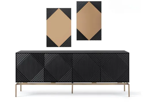 Designer Sideboard Anrichte Kommode Buffet Esszimmerschrank - Modernes Sideboard in Schwarz, gefertigt aus Holz und Metall, bietet mit 4 Türen viel Stauraum. Perfekt für Esszimmer, freistehend und einfach zu montieren. Maße: ca. 200 x 45 x 77 cm.
