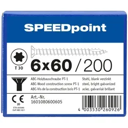 ABC SPEEDpoint Holzbauschraube Senkkopf T30 Teilgewinde Schabenut A2J 6x60mm (200)