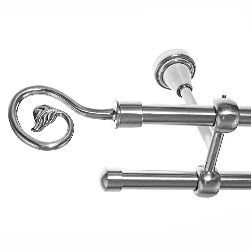 BASIT Gardinenstange I Edelstahl Look Metall Ø 16mm I Vorhangstange I Gardinenstangenset I Deckenbefestigung I 2 läufig mit Deckenmontage I Blatt I Länge 400 cm I Design D24 E20 E17