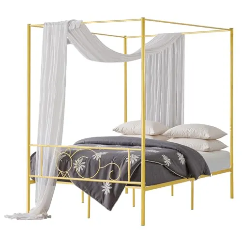 VEVOR Himmelbettrahmen Full Size mit Kopfteil in Gold in gold von Vevor
