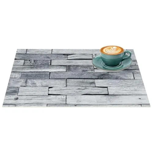 Platzset Tischset abwaschbar PVC Platzdeckchen rutschfest Tischuntersetzer Hitzebeständig Esstisch waschbar für drinnen & draußen Grau Holz Industry 35x50cm