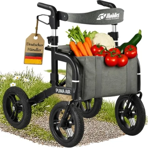 FabaCare Rollator Outdoor Puma Air Gehwagen - Rollatoren für Senioren mit Luftbereifung, ideal für unebene Wege und maximalem Benutzergewicht von 150 kg.