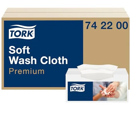 Tork weiches Waschtuch Weiß, Premium Einzeltuchentnahme - Hygienisches Waschtuch für höchste Ansprüche, reißfest und weich, ideal für Patientenumgebungen. 1 Packung mit 135 Tüchern, erleichtert den Verbrauch und sorgt für effiziente Pflege.