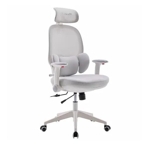 MUSSO T30 Schreibtischstuhl Kinder, Ergonomischer Drehstuhl 3D-Lendenstütze/Sitztiefe, 2D-Armlehnen/Kopfstütze/45°-Schwenk Höhenverstellbar, Netzbezug, Schule, Kinderzimmer&INNEN/AUßen, Grau