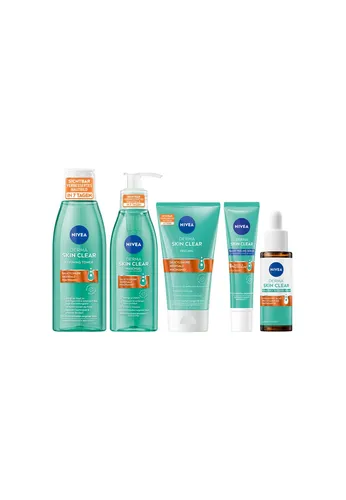 Nivea Hautreinigungs-Set Derma Skin Clear 5-teilig - 5-tlg. Set zur täglichen Hautpflege, bestehend aus Waschgel, Toner, Peeling und Seren. Ideal zur Unterstützung der Reinigung und Pflege unreiner Haut.