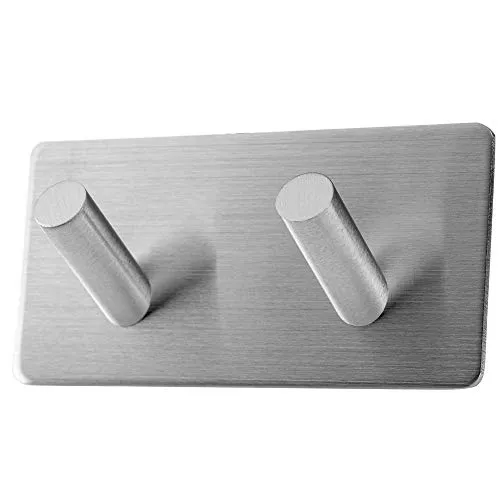 KADAX selbstklebende Haken - 3M, Handtuchhaken aus Edelstahl, starke Bademantelhaken, Kleiderhaken, Wandhaken für Küche, Bad, Handtuch, Küchenhaken, ohne bohren, silber (doppelt/quadratisch)