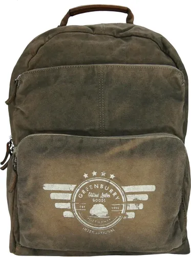 Greenburry Vintage Aviator Rucksack mit Laptopfach 43cm - Rucksack in khaki aus robustem Canvas, ideal für Laptop bis 31cm, mit praktischem Tragegriff und Reißverschluss, perfekt für Studium und Reisen.