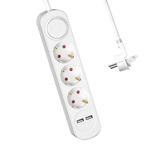 Mehrfachsteckdose mit USB, Realmade 3 Fach Steckdose 1,5M mit Schalter