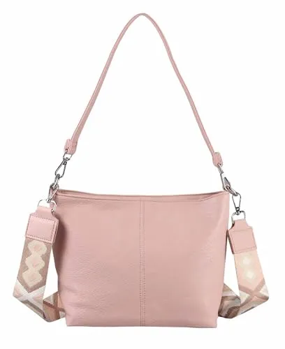 Damen Tasche Shopper Brusttasche Hobo Bag Schultertasche Crossbody Umhängetasche Beuteltasche Handtasche Crossover BodyBag Leder Optik Rosa