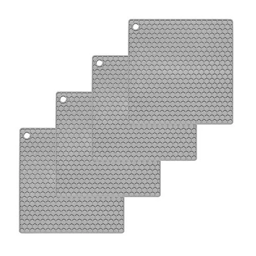 O-ishii 4er Set Topf Untersetzer aus Silikon - Viereckige Topflappen Hitzebeständig bis zu 230°C (Grau)