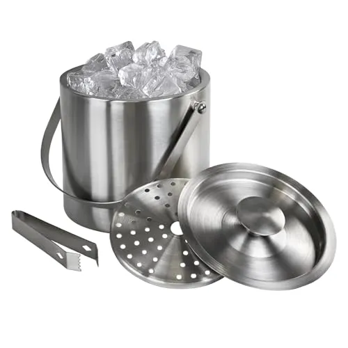 Montafox Edelstahl Eiswürfelbehälter 3 Liter Doppelwandig Groß Eiswürfelkühler 100% BPA frei Eiseimer Eiswürfel Aufbewahrung Eiskübel Isoliert