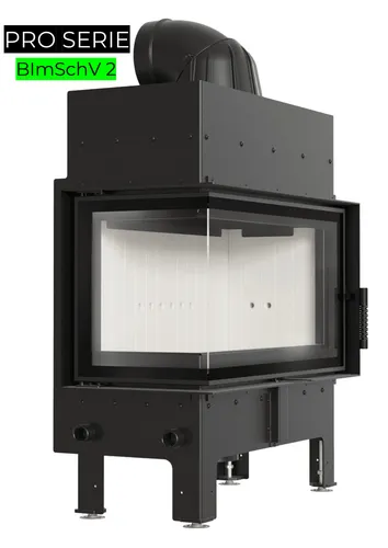 Kamineinsatz FLOKI M links 10 kW Ø 200 - Eleganter Kamineinsatz aus Stahl, Energieklasse A+, mit großem Glas für optimale Feueransicht. Ideal für stilvolle Innenräume und umweltbewusste Heizlösungen.