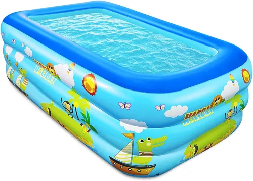 Jiosdo Aufblasbares Planschbecken 150cm – Rechteckiger Family Pool für Kinder