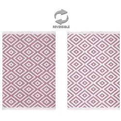 Fashion4Home Boho Kelim Teppich Läufer - Trio-Altrosa-Weiß, 160x230 cm - Vielseitiger Boho Kelim Teppich für Wohnzimmer, Flur und mehr. Wenden Sie ihn für einen neuen Look! Umweltfreundlich aus recyceltem Material, maschinenwaschbar bei 30 °C.