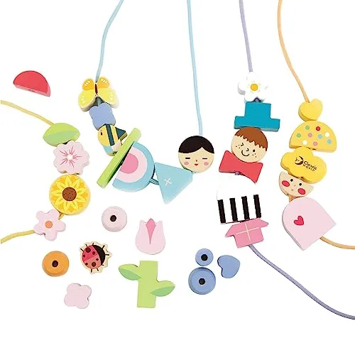 Classic World Fädelkette Figuren - Lernspielzeug für kreative Kinder - Lernspielzeug mit 73 bunten Holzfiguren, ideal für Kinder ab 3 Jahren zur Förderung der Hand-Auge-Koordination und kreativen Beschäftigung.