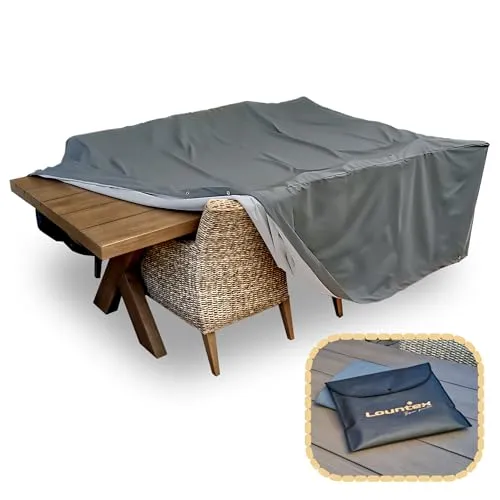 Lountex - Gartenmöbel Abdeckung winterfest mit Ösen 205x148x80cm | Schutzhülle aus Hochwertigem Verbundmaterial - 100% Wasserdicht, extrem Reißfest, Atmungsaktiv, UV-Beständig - grau