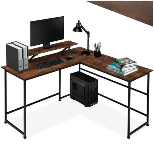TecTake Schreibtisch Melrose 140x130cm - Rustikaler Industrial Style - Schreibtisch im Industrial Style mit praktischem Monitoraufsatz und großer Beinfreiheit. Höhenverstellbare Füße sorgen für Stabilität auf unebenem Boden.