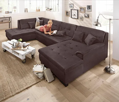 Home affaire Wohnlandschaft BERGEN 364x106x83 cm, elegantes Design, whlw. mit Bettfunktion, U-Form