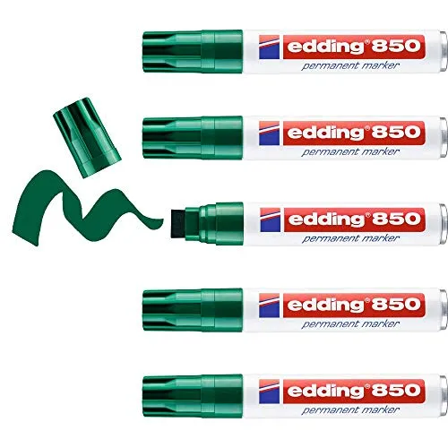 edding 850 Permanentmarker - grün - 5 Stifte - Permanentmarker für vielseitige Anwendungen auf Karton, Holz, und mehr. Schnelltrocknend, wischfest und wasserfest - ideal für Büro und Zuhause.