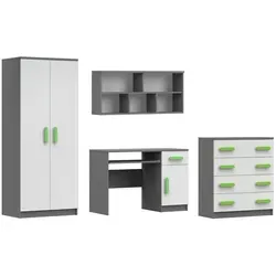 Deine Möbel 24 Kinderzimmer-Set Inge III, Weiß/Grau - Moderne Kinder- und Jugendmöbel im Set: Die Inge III Kollektion bietet Funktionalität und Stil, mit individuell wählbaren Holzgriffen in verschiedenen Farben. Hochwertige Materialien sorgen für Langlebigkeit und einfachen Aufbau.