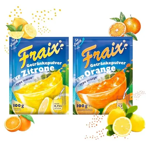 FRAIX Getränkpulver Orange + Zitrone (50er KOMBIPACK) (je 25 x 100g) fruchtig & erfrischend - mit Vitamin C