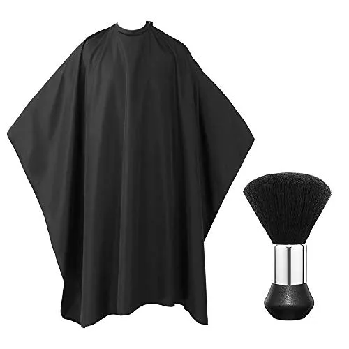 IWILCS Friseursalon Haarschneideumhang, Schwarz Salon Barber Cape mit Nacken Bürste, Friseur Schönheit Schal, Unisex Professionelle Schürze Haar Styling Salonausstattung