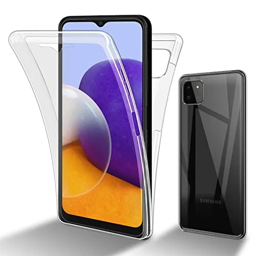 Cadorabo Schutzhülle für Samsung Galaxy A22 5G - Transparent 360 Etui Full Body, Rund-Um-Schutz aus rutschfestem TPU und Silikon, schützt vor Stößen und Kratzern
