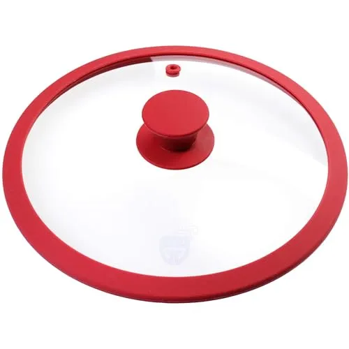 GRÄWE Deckel für Pfannen und Töpfe, Glasdeckel Pfanne 18 cm, Topfdeckel, Pfannendeckel, mit Silikonrand und Dampfaustritt - Rot
