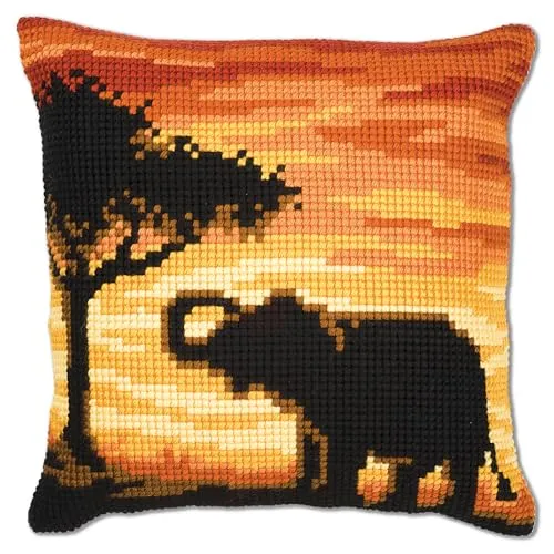 VERVACO Kreuzstich Kissen Set Elefant - DIY Kreativ Set für Anfänger - Häkeln & Stricken – Komplettes Set mit hochwertigen Materialien und einfacher Anleitung für kreatives Handarbeiten. Ideal für entspannende Stunden und ein einzigartiges dekoratives Kissen!