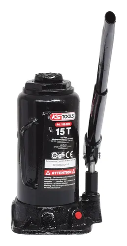KS-Tools Stempelwagenheber 160.0356 - Hydraulikheber mit einer Tragkraft von 15t, ideal für sicheres Anheben von Fahrzeugen. Hubhöhe von 230-460 mm und Sicherheitsventil gegen Überlastung sorgen für höchste Sicherheit.