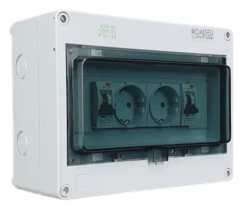 RoadEu - 2x Schuko Steckdose mit Fi Schutzschalter - Steckdosen & Zubehör: Wasserfester Wandverteiler mit IP65 Schutz für Innen- und Außeneinsatz, ausgestattet mit robustem Fi-Schutzschalter für maximale Sicherheit.