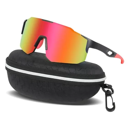XIKAYA Fahrradbrille & Laufbrille Herren Damen Sportsonnenbrille - UV400 Schutz Beschlagfrei Kratzfest Leicht für MTB Rennrad Enduro - Eisrot