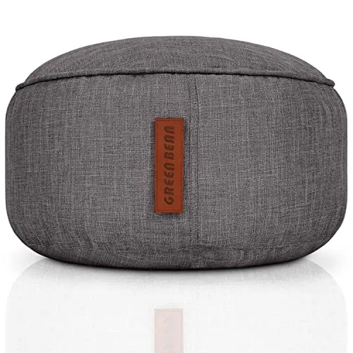 Green Bean Sitzsack-Hocker Dunkelgrau - Vielseitiger Rundhocker aus hochwertigem Leinen, 45x25 cm, mit pflegeleichtem, waschbarem Bezug. Ideal als Sitz- oder Fußhocker für gemütliche Stunden im Wohnzimmer.
