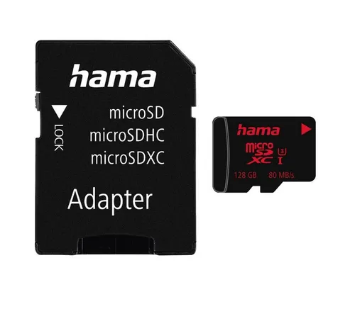 Hama microSD Karte, Memory Pro 4K, +Adapter/Foto, UHS Speed C3 UHS-I 80MB/s Speicherkarte (128 GB, Video Speed Class 30 (V30)/UHS Speed Class 3 (U3), 80 MB/s Lesegeschwindigkeit)