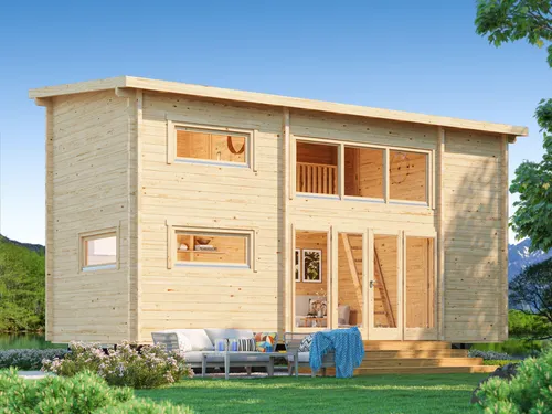 Fjordholz Tiny Gartenhaus Modell Dream Big 70 A - Kompaktes Gartenhaus aus massivem 70mm Fichtenholz, ideal für individuelle Gestaltung. Stabiler Fußboden, hochwertige Fenster und Türen bieten optimalen Komfort. Optional in verschiedenen Größen erhältlich.