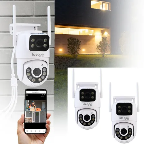 2er-Set Dual Lens IP Outdoor-Überwachungskamera - 355° schwenkbar mit Nachtsicht und Gegensprechen - Schützen Sie Ihr Zuhause effektiv mit der 2er-Set Dual Lens IP Outdoor-Überwachungskamera. Sie bietet eine 355° Pan-Tilt-Funktion für volle Kontrolle und kristallklare Full HD-Bilder, auch bei Nacht. Ideal für Ihre Sicherheit!